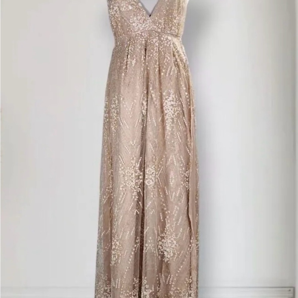 Hello Molly Gold Sequin V-Neck Maxi Dress